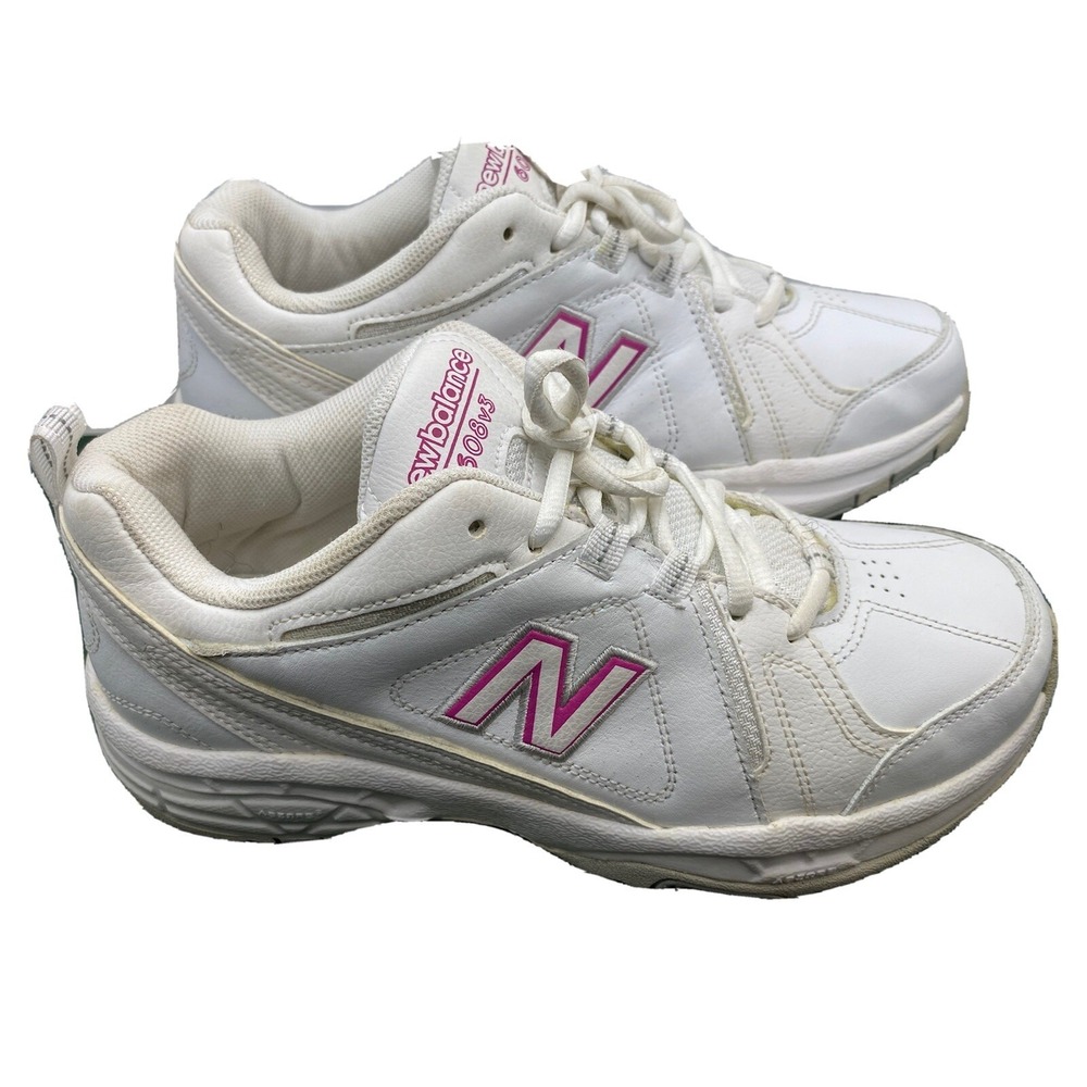 New Balance 608 V3 WX608V3P White Pink Leather Sneakers Womens Size 9.5